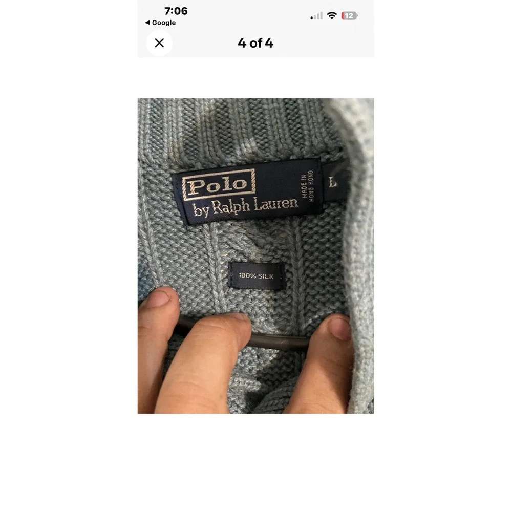 Polo Ralph Lauren Men's Cable Knit Vtg 100% Silk Mock‎ Neck Sweater L Blue